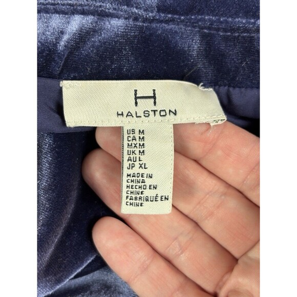 H Halston Velvet Blazer Blue Purple Medium One Button Stretch Pockets - Picture 3 of 11